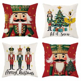 4 stuks Kerstmis Notenkraker Ballerina Boom Fluwelen Sierkussenhoezen Cartoon Rood Groen Gezellig Zacht Decoratieve Kussenslopen Eenzijdig Bedrukt 18in*18in Voor Kerstmis Winter Woonkamer Slaapkamer Slaapbank Decor Zonder Kusseninzetstukken