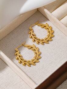 1 对 18K 镀金不锈钢叶形耳环夏季欧美女士派对优雅珠宝配饰 - 葉子 - 查看 3