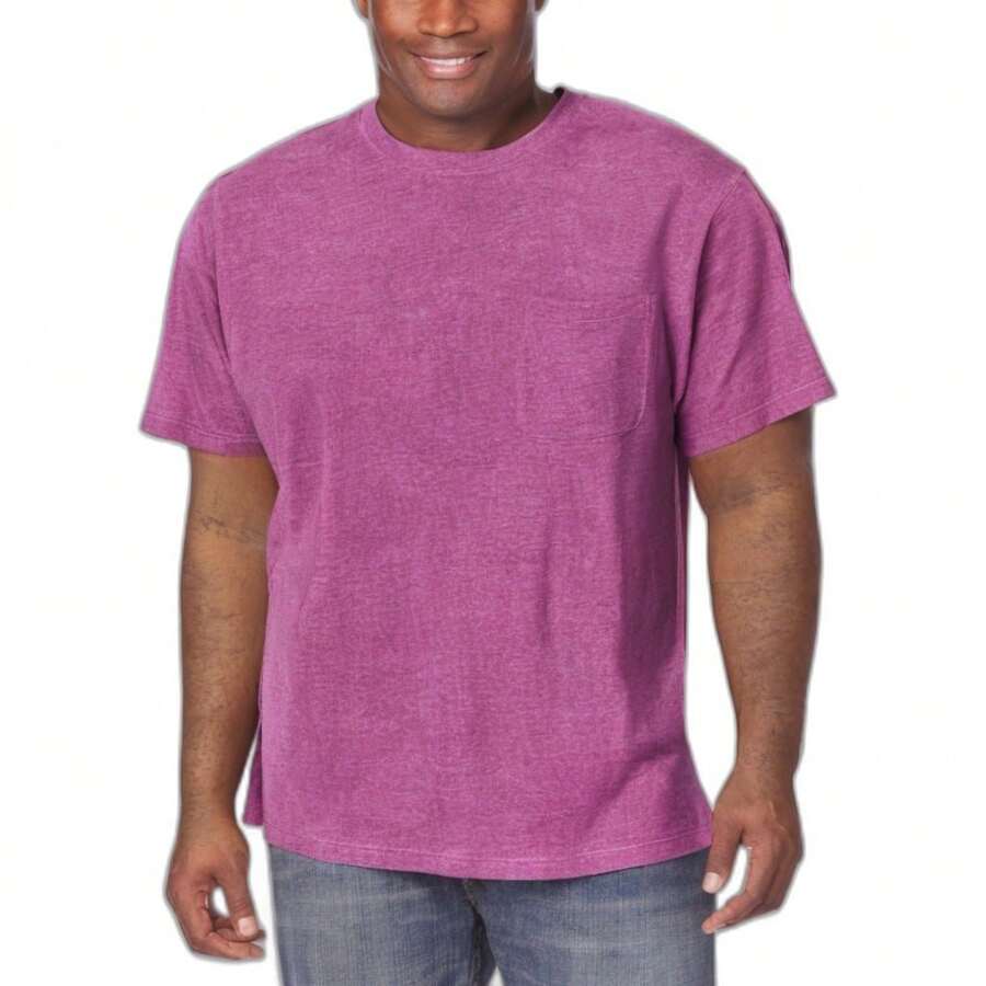 KingSize Men's Big & Tall Shrink-Less Lightweight Pocket Crewneck T-Shirt - 希瑟洋紅色 - 查看 1