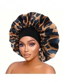 1pc Women's Bonnet Leopard Print Wide Brim Elastic Satin Comfortable Sleep Cap Soft Leisure Daily Style Hair Care Hat Silk Bonnet Satin Bonnet - Multicolor - View 1