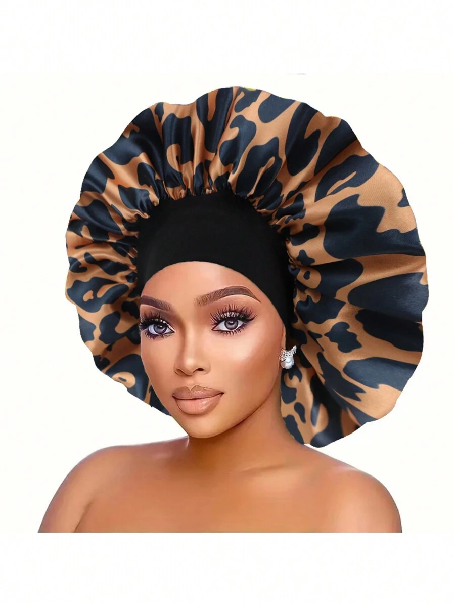 1pc Women's Bonnet Leopard Print Wide Brim Elastic Satin Comfortable Sleep Cap Soft Leisure Daily Style Hair Care Hat Silk Bonnet Satin Bonnet - Multicolor - View 1