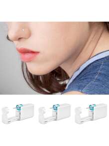 AVYRING 4-10Pcs Nose Piercing Kit With Silver Gold Nose Stud, 1Pack Nose Piercing Gun, Disposable Nose Piercing Kit With Straight L-Shape Nose Rings Stud White CZ Nose Piercings Gun Kit Tool