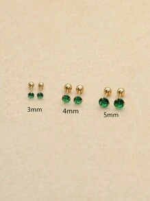 6pcs/Set Stainless Steel & Ear Bone Stud Earrings For Women - Gold-green Diamond - View 6
