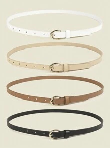 4 件装女士经典 PU 皮带纯色简约细腰带针扣牛仔裤加大腰带