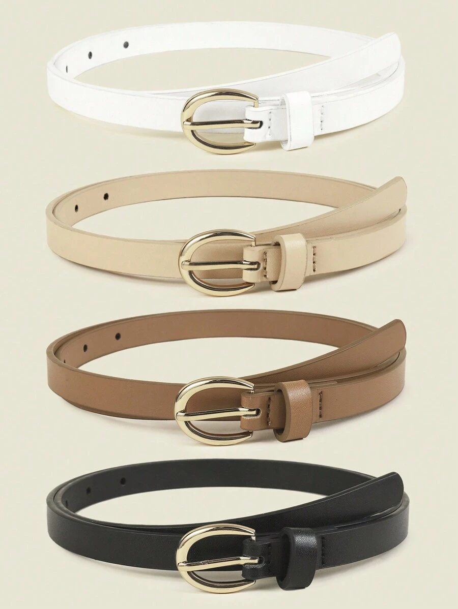 4 件装女士经典 PU 皮带纯色简约细腰带针扣牛仔裤加大腰带