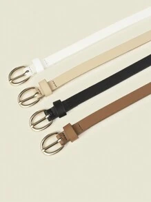 4 件装女士经典 PU 皮带纯色简约细腰带针扣牛仔裤加大腰带