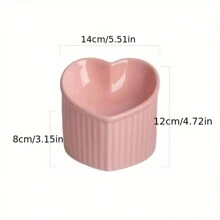 PETSIN 1pc Heart Shaped Ceramic Elevated Cat Bowl, Raised Tilted Cat Food Bowl Anti-Vomiting Drinking Dish Bowl For Neck Protection