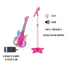 Microphone With Children's Guitar Sound And Light Connects Cell Phone Color: Pink - 玫紅色 - 查看 4