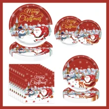 Christmas Paper Plates Napkins, Santa Claus Cake Dessert Dinner Plates For Merry Christmas Party Holiday Birthday Supplies Tableware Set, Disposable Paper Dinnerware Decoration Food Trays, Serves 24 Guests ﻿