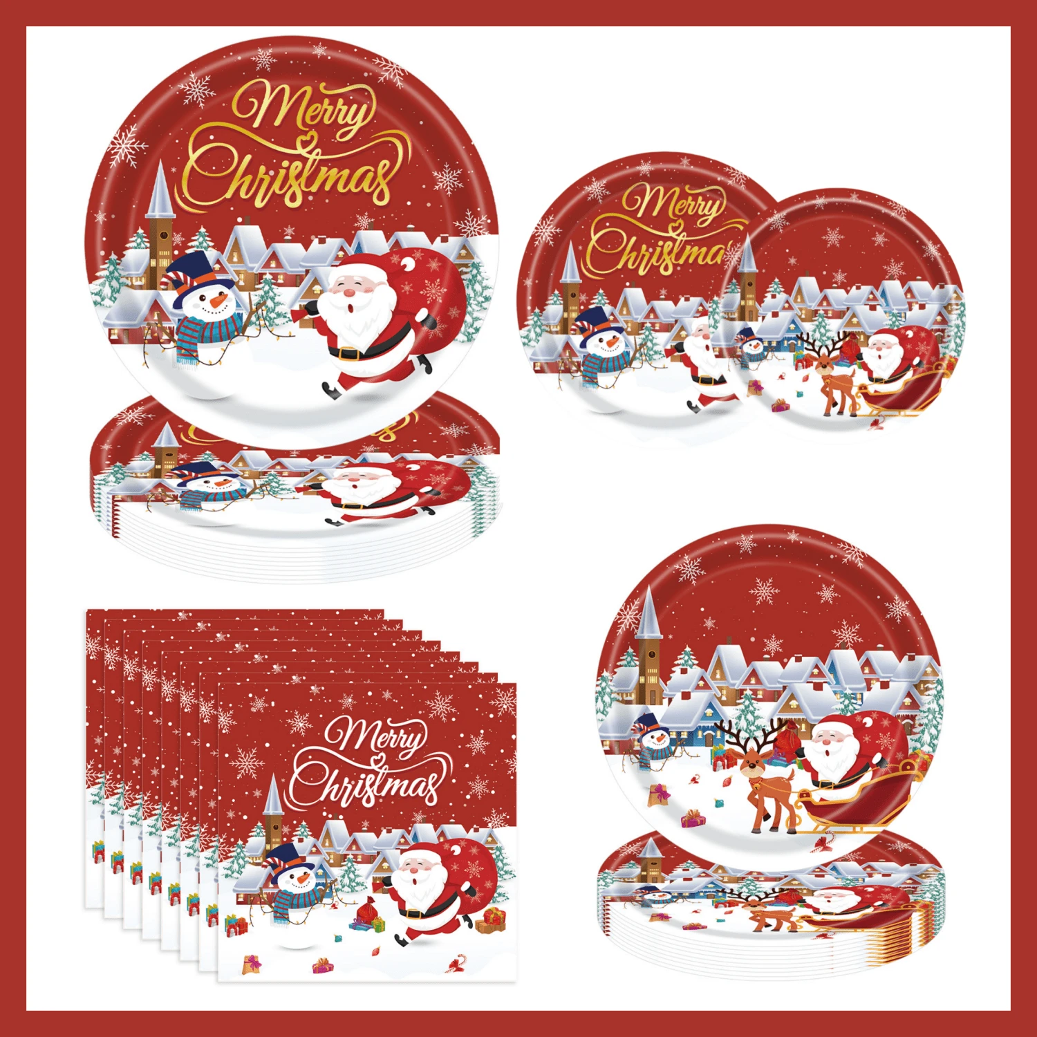 Christmas Paper Plates Napkins, Santa Claus Cake Dessert Dinner Plates For Merry Christmas Party Holiday Birthday Supplies Tableware Set, Disposable Paper Dinnerware Decoration Food Trays, Serves 24 Guests ﻿