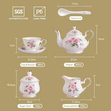 Sweejar Home 21-Pieces Porcelain Tea Set, Vintage Floral Gift Tea Set, Tea Service For Adults, With Teapot, Sugar Bowl, Creamer Pitcher And Spoons, For Tea/Coffee, Suitable For Party - 花型 - 查看 6