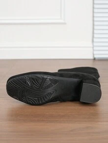 Giày bốt cao gót cổ điển thời trang mới thu đông 2024, giày bốt cao cổ lót lông màu đen, đế cao 5,5cm, giày bốt ấm áp cỡ lớn cho phụ nữ trung niên, phong cách Hàn Quốc - màu đen - Xem 6