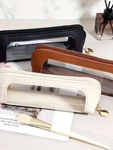 1 件简约拉链 PU 化妆包，时尚透明收纳袋化妆包旅行学校用品旅行必需品袋化妆包节日必需品化妆包化妆包美容 - 彩色 - 查看 6