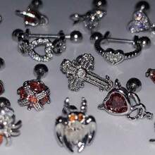 1pc Gothic Style Red Zirconia Demon Bat Cross Stud Earrings, Suitable For Men And Women, Personalized, Cool Party Jewelry, Cosplay, Valentine's Day Gift, Halloween Gift - Multicolor - View 1