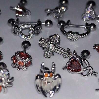 1 件哥特式红色锆石恶魔蝙蝠十字架耳钉，适合男女，个性化，酷炫派对珠宝，角色扮演，情人节礼物，万圣节礼物