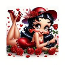 Set fai-da-te di pittura con diamanti da donna, raffigurante una donna dagli occhi grandi e sexy con una rosa rossa, kit di ricamo completo di perline, punto croce, mosaico di strass, decorazione per la casa
