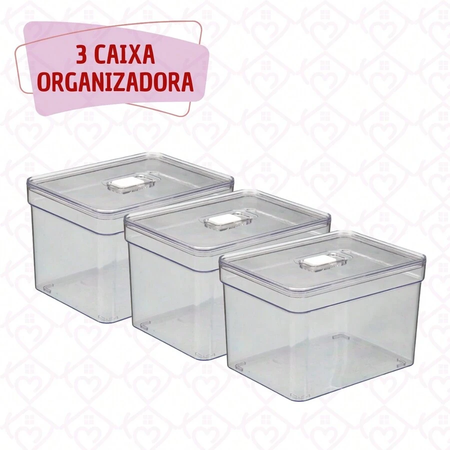 Kit 3 Rectangular Tall Food Storage Organizers With Lid - 無色 - 查看 1