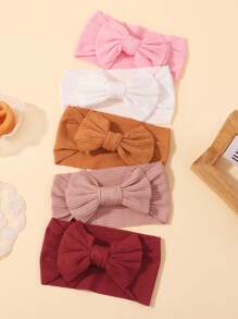 bilicaca 5pcs/Set Random Candy Color Children Bowknot Wide Headbands, Fresh Style Festival Girls Hair Accessories, Toddlers & Babies Love Valentine
