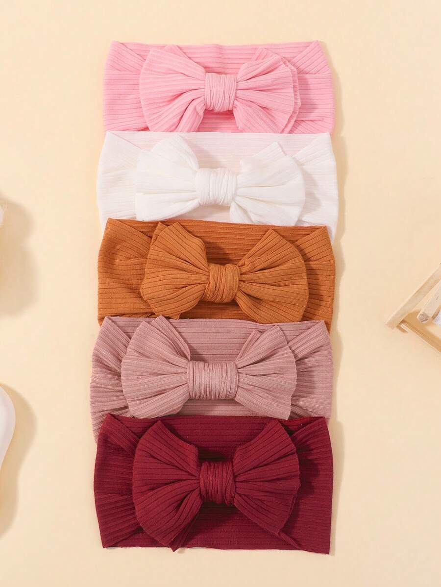 bilicaca 5pcs/Set Random Candy Color Children Bowknot Wide Headbands, Fresh Style Festival Girls Hair Accessories, Toddlers & Babies Love Valentine