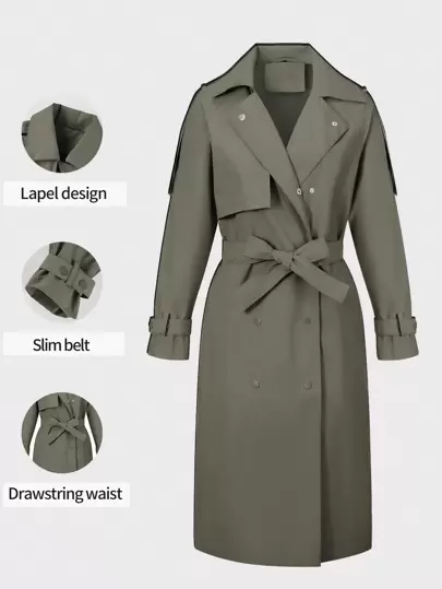 Risissida Women's Long Lightweight Trench Coat With Belt - Fashionable And Versatile Commuter Jacket, Suitable For Autumn/Winter, Casual And Stylish Outerwear