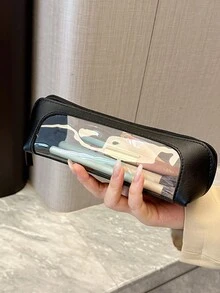 1 件简约拉链 PU 化妆包，时尚透明收纳袋化妆包旅行学校用品旅行必需品袋化妆包节日必需品化妆包化妆包美容 - 彩色 - 查看 7