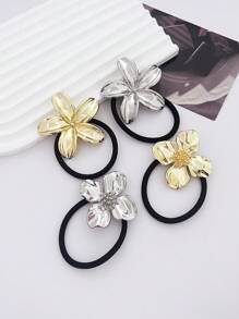 1 Stück minimalistischer chic Blumen Metall Scrunchie Haargummi, Europäisches und Amerikanisches Design Haargummis, Haargummis für den Pferdeschwanz, Haargummis, Haargummibänder, Scrunchies, Haargummi-Stretchbänder
