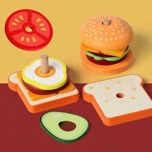 Wooden Realistic Hamburger Sandwich Stacking Toy Set, Food Cutting Play Kitchen Cookware Play Set, Christmas Gift For Kids - Hamburger Sandwich - View 8