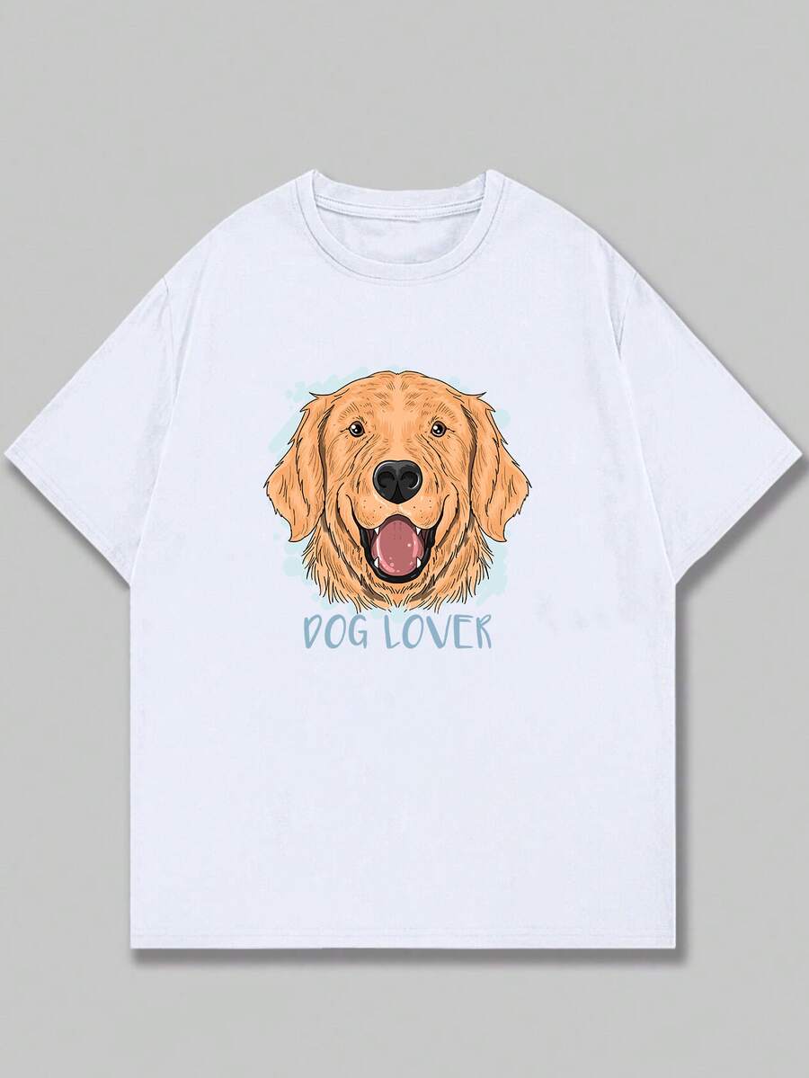 Dog Love Print T-Shirt Men's Casual Cotton Comfort Premium Short Sleeve Shirt - 白色 - 查看 1