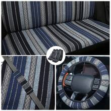 5 Seat Baja Saddle Blanket Car Seat Covers Bucket Front Seat Solid Bench Full Set Cover With Seat Belt Pads And Steering Wheel Cover, Universal Washable Breathable Blue Striped Woven Interior Cover For Sedan, SUV, Truck - 藍色 - 查看 5