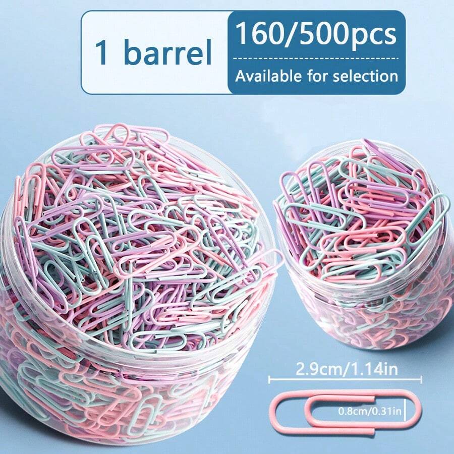 160/500pcs Count Morandi Color Series Paper Clips, Iron Office Supplies, Creative Cute Bookmark Clips, Assorted Colors, Non-Rust, Durable & Waterproof - Multicolor - View 1