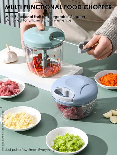 Multifunktionell mathackare, bärbar handdragningssnöre vitlöksfärs lökskärare, grönsaksskärare, multifunktionell vitlöksstötare, manuell mathackare, grönsakshackare, vitlökskross, köttstötare, köksprylar