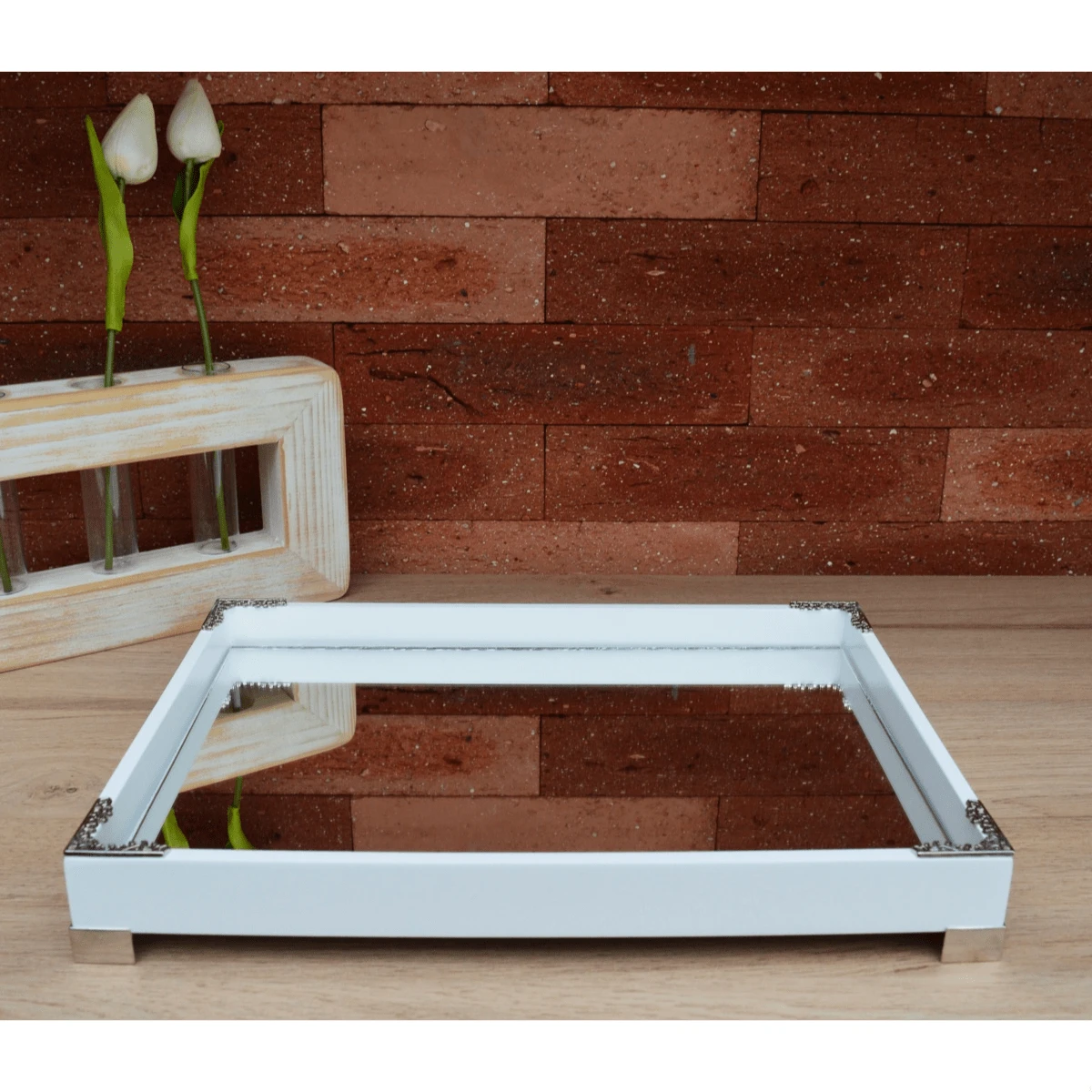 Tray Decoration Kitchen Organization Coffee Drink Holder Countertop Washbasin Multipurpose B174 - Bạc - Xem 1