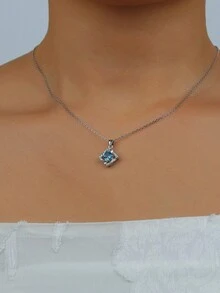 1 chiếc vòng cổ mặt dây chuyền hình cỏ ba lá bằng bạc Sterling 925 đính đá Zirconia, thiết kế thời trang sang trọng nhẹ nhàng, đa năng dành cho phụ nữ, có 3 màu, thích hợp để đeo hàng ngày hoặc hẹn hò ngày lễ tình nhân - Màu xanh lam - Xem 2