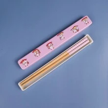 日式筷子收纳盒，便携式餐具套装，含 1 双筷子，竹子材质圣诞礼物 - 圖案 - 查看 1