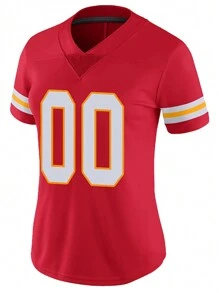 Customized Name And Number Women's Embroidered American Football Jersey Kansas City Red V-Neck Personalized Short Sleeved Shirt Party Game Training Competition Sports Top DIY S-XXL - Red - View 2