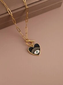 1 pieza Collar con colgante de ojo y corazón con cadena de cierre de acero inoxidable, joyería de moda para mujer, regalo de Halloween, San Valentín, mamá, madre, Día de la Madre