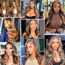 Honey Blonde Lace Front Wig Human Hair 13x4 HD Body Wave Highlight Ombre Lace Frontal Wigs Human Hair Pre Plucked With Baby Hair 180% Density Body Wave 4/27 Glueless Human Hair Wigs For Women - Piano Color - View 11