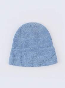 1pc Solid Color Warm Knitted Hat, Soft Fluffy Yarn, Fashionable Unisex Beanie, Autumn/Winter - 1pcs - View 21