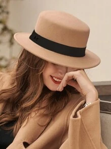 1st Dames Warme Herfst & Winter M Geletterde Vilt Hoed, Kleine Rand Britse Stijl Fedora Hoed, Voor Dagelijks Gebruik