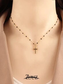1 pieza Collar con colgante de cruz de acero inoxidable de moda plateado en oro de 18K para mujer, collar gargantilla con colgante de cruz, joyería de regalo