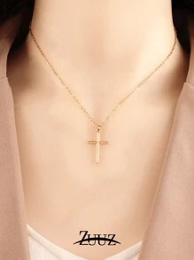 1 pieza Collar con colgante de cruz de acero inoxidable de moda plateado en oro de 18K para mujer, collar gargantilla con colgante de cruz, joyería de regalo