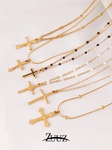 1 pieza Collar con colgante de cruz de acero inoxidable de moda plateado en oro de 18K para mujer, collar gargantilla con colgante de cruz, joyería de regalo
