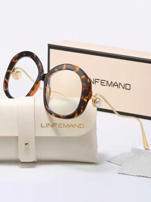 LINFEMAND Extra Large Faux Pearl Decor Transparent Lens Glasses For Women, For Office, Reading, Everyday Wear, Holiday Gift - Clear - View 17