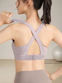 Áo ba lỗ tập yoga Áo ngực thể thao thoáng khí có chức năng chống sốc và ôm sát mang đến cho bạn vóc dáng lưng đẹp Áo ba lỗ tập gym - Bụi tím - Xem 4