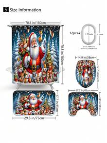 1 件/4 件圣诞鹿和圣诞老人多功能浴室防水浴帘，带 12 个挂钩，浴室防滑垫，U 型地垫和圆形马桶盖，适合所有场合的浴室套装家居浴室装饰秋季装饰浴室配件返校 - 彩色 - 查看 3