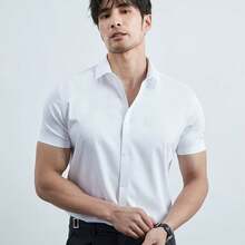 JoJoJa Men's Plain Dress Shirt Short Sleeve Slim Fit 100% Viscose Ideal For Beachwear - 無色 - 查看 2