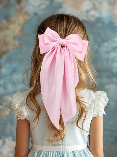 1PC Hair Bow Elegant Bow Hair Clip Hair Ribbon Hair Barrette Pink Hair Accessory For Girls Daily Wear