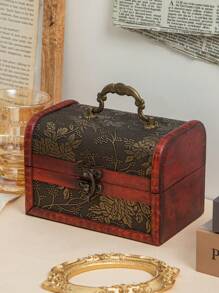 1pc Vintage Style Wooden Storage Box Jewelry & Trinket Organizer With Lid For Home Decoration, Pirate Treasure Chest Design - Black - View 12