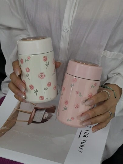 1 件 260 毫升/8.79 盎司红玫瑰系列迷你真空保温水瓶，带伸缩手柄的口袋大小杯子，适合旅行、健身房、户外使用的保温瓶，平底车载杯，适合冬季/夏季的饮具，节日/生日返校礼物