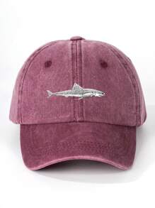 1pc Unisex Sporty Vintage Washed Shark Baseball Cap, Great Valentine's Day Gift Casual Halloween - Dark Grey - View 2